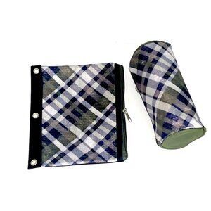 School Supplies Green Tartan Plaid Binder Notebook Pouch + Pencil Pouch Gift